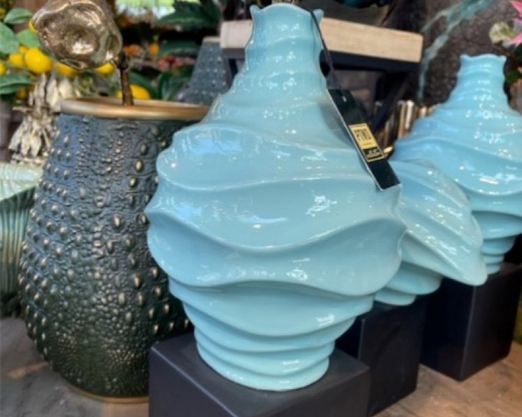 Decoratieve vaas op standaard  (L) PTMD - Ptmd blauw - 2022000096