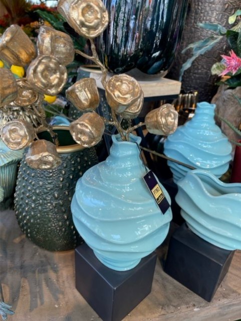 Decoratieve vaas op standaard  (L) PTMD - Ptmd blauw3 - 2022000096
